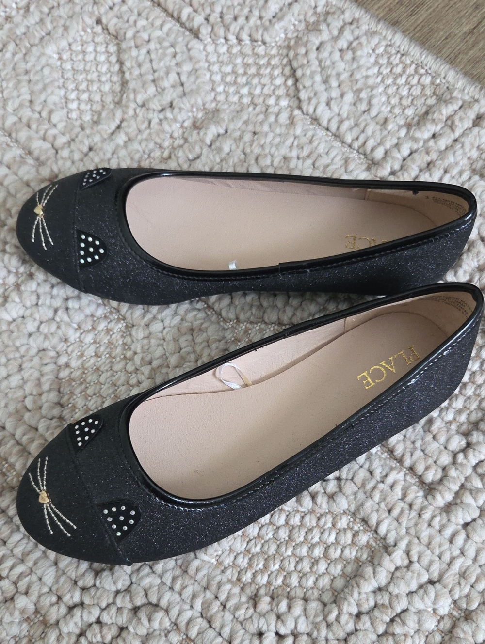 The Children's Place Black Glitter Cat Ballet Flats